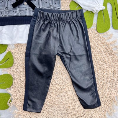 Conj. Camisa com Colete de Ursinho e Calça Legging Couro Ecológico - Branco e Preto